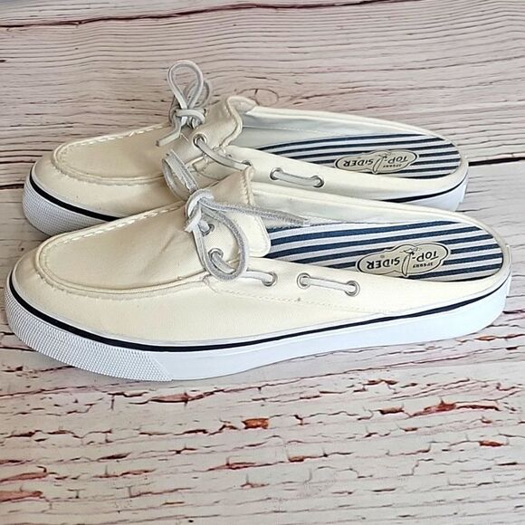Sperry Cream Canvas Top Sider Slides Size 7 - Picture 2 of 9